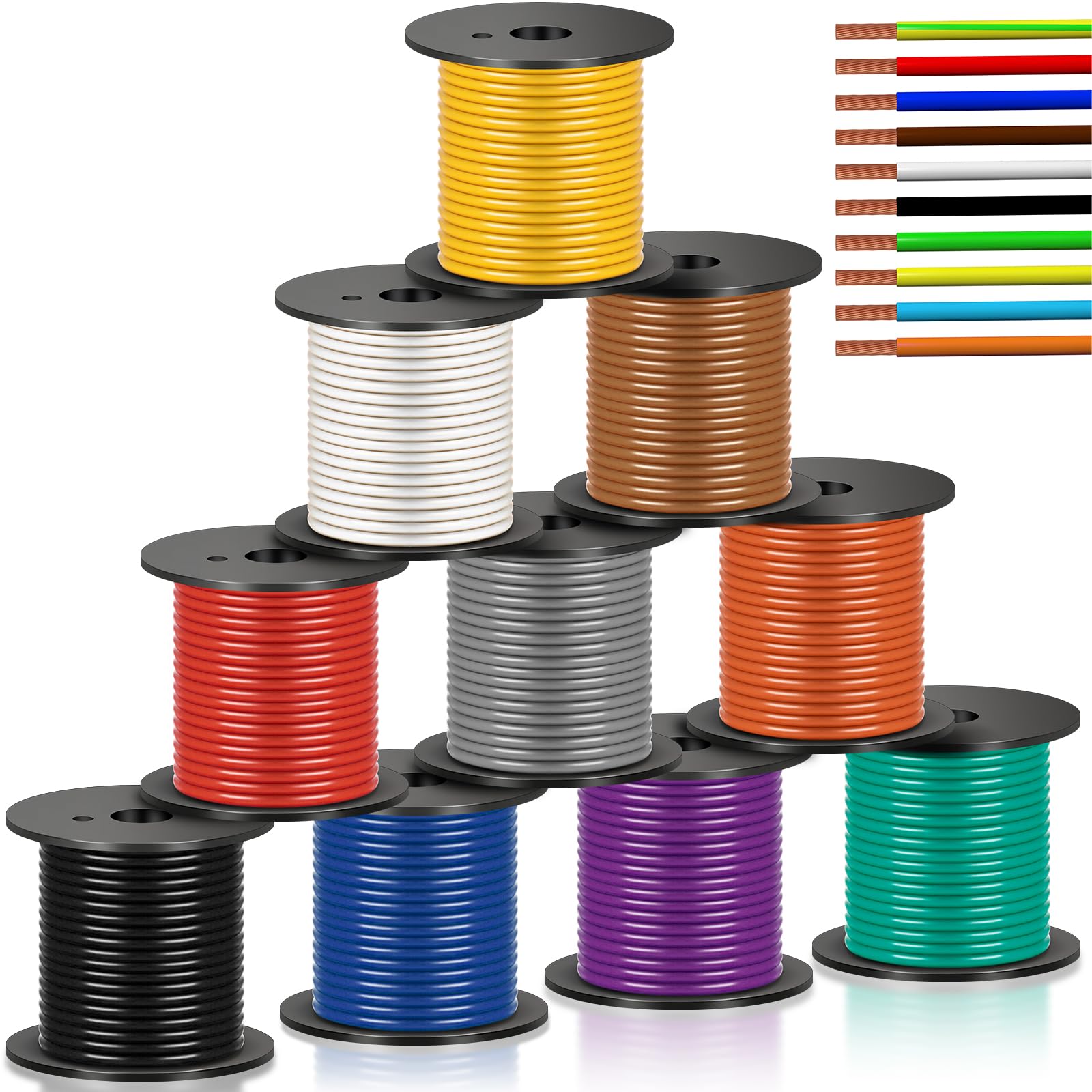 Photo 1 of Gisafai 10 Pcs 14 Gauge Wire 50 ft Per Roll (500 ft Total) Automotive Primary Wire Spools Copper Clad Aluminum for 12v Automotive Harness Car Audio Video Wiring, 10 Color Combo