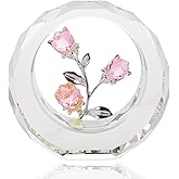 Arikyrist Crystal Pink Rose Figurine with Outer Circular Ring, Glass Bouquet Collectible Gifts for Her Wife on Anniversary, Handmade Decorative Flower Presents for Mom Home Table Decor