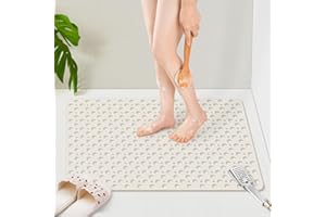 OTHWAY Large Shower Mat, 35"x 24" TPE Anti Slip Shower Mat, Heavy Bath Mats for Shower with Drain Holes Suction Cups, Shower 