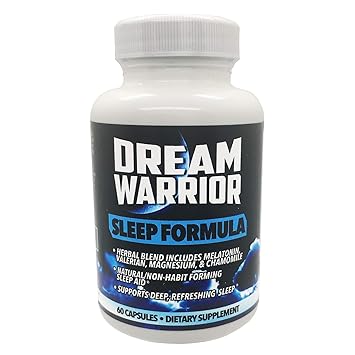 Best Natural Sleep Aid - Dream Warrior - 60 Capsule Herbal Sleeping Pills w/ Melatonin