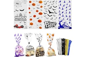 120 PCS Halloween Cellophane Bags Halloween Treat Bags with Ties Trick or Treat Bags for Candy Cookie Goodies Gift Favor Hall