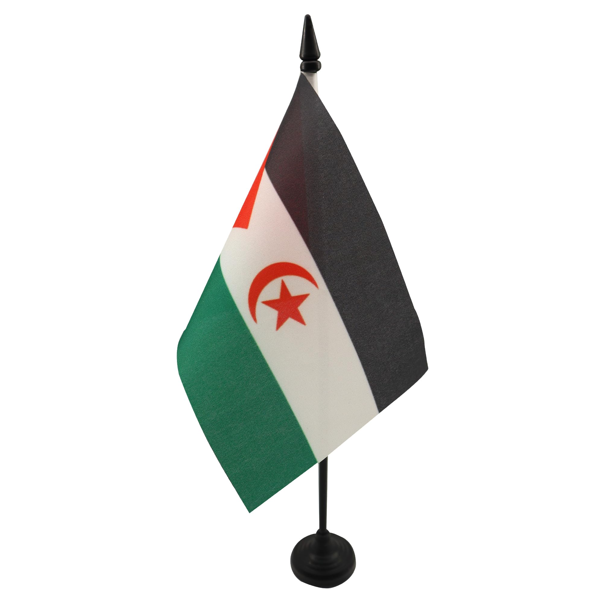 AZ FLAG - Western Sahara Table Flag 4'' x 6'' - Western Saharan Office Mini Banner 100% Polyester 15 x 10 cm - Mini Desk Flag with 10'' Pole and Black Plastic Base — image 1