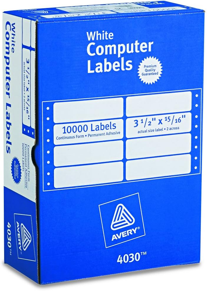 Avery Continuous Form Computer Labels for Pin-Fed Printers 3-1/2 x 15/16, Box of 10, 000 (4030), White : Address Labels : Office Products