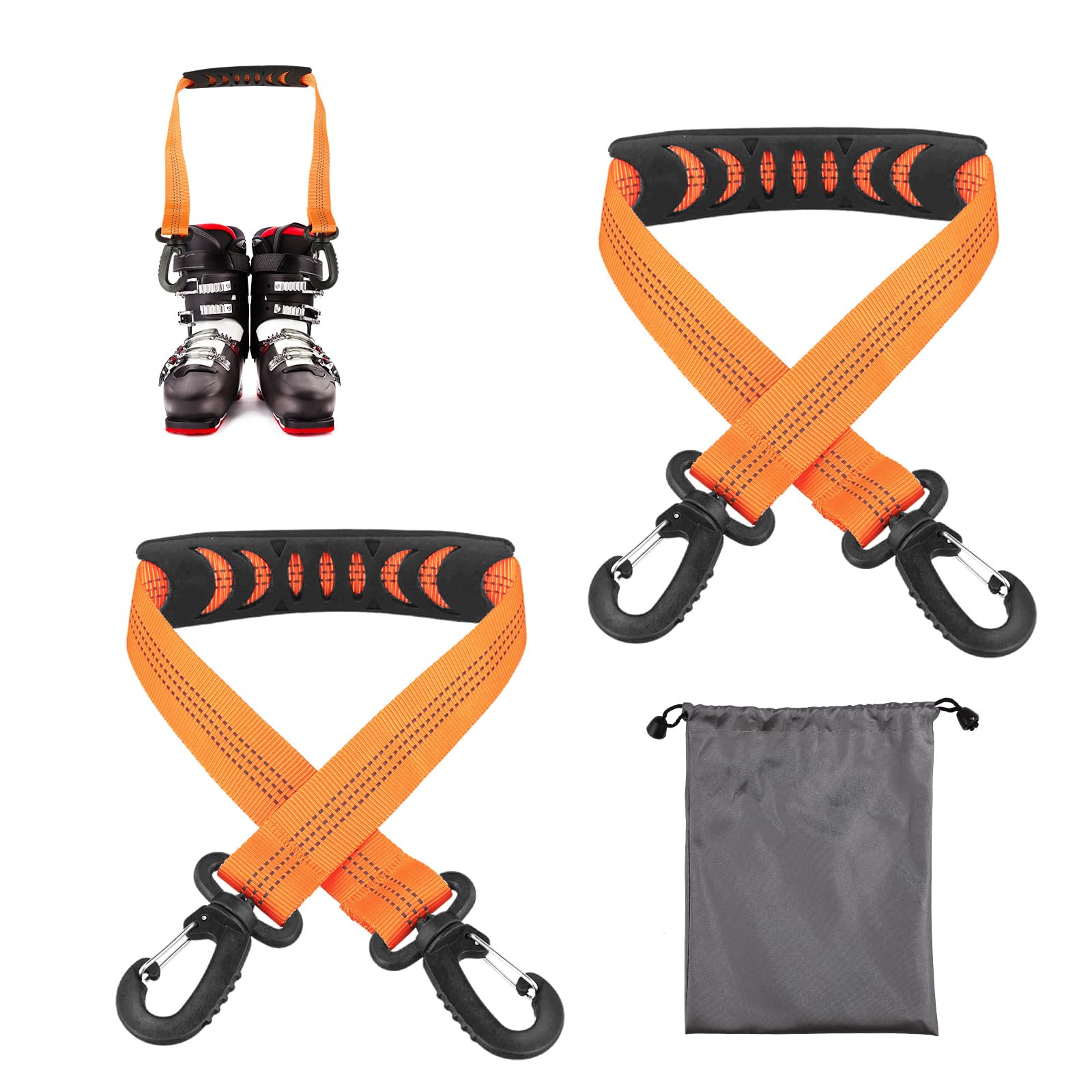 lasuroa 2pcs Ski Boot Carrier Straps with Storage Bag, Portable Ski Carrier Straps Backpack Straps Ski Shoulder Sling Ski Bag Shoulder Strap Skate Leash Roller Skate Leash Ski Accessories(Orange)
