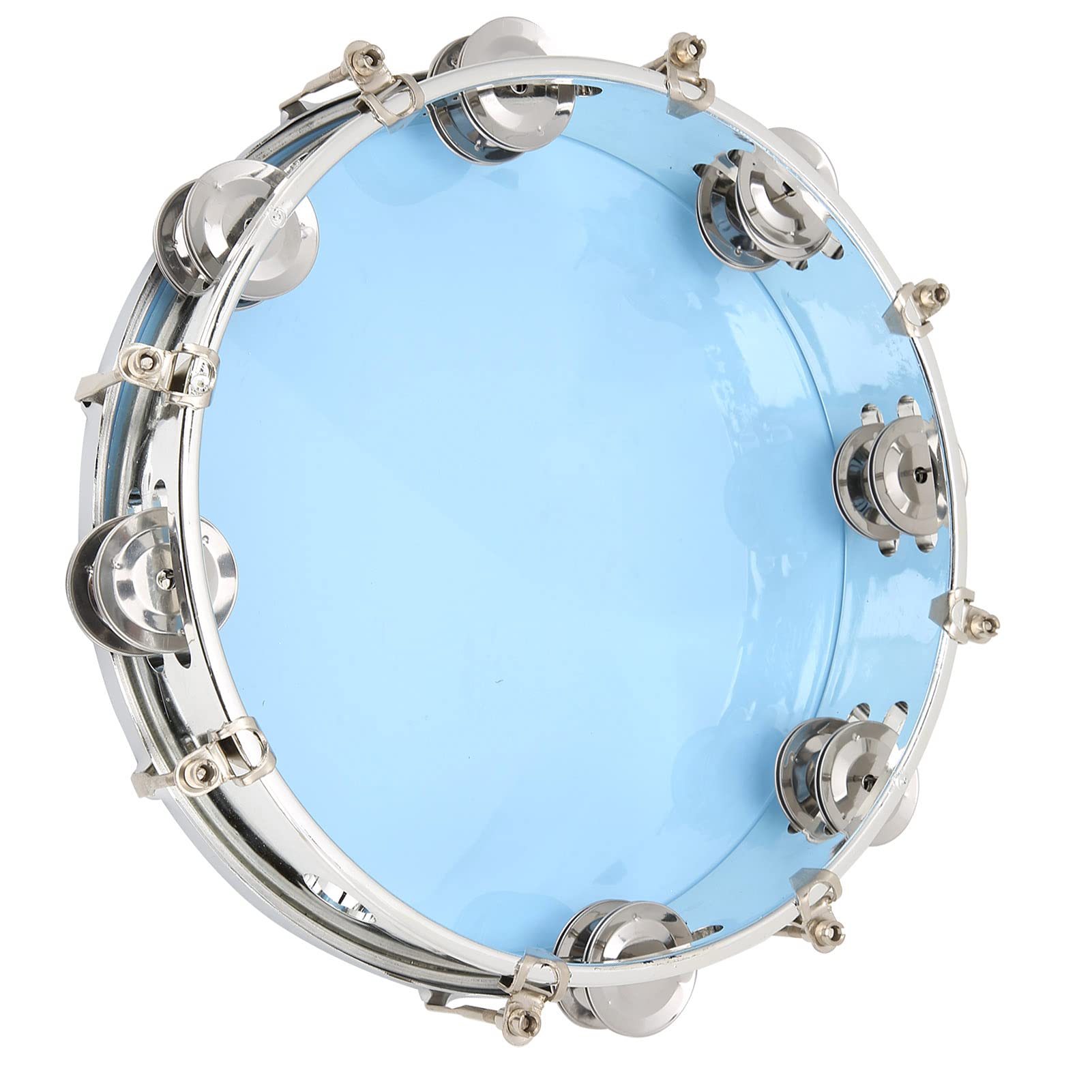 Double Row Tambourine 10 Inch Metal Jingles Handheld Drum for Adults Party Games(blue)