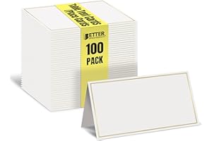 Better Office Products 100 Pack Gold Metallic Border Place Cards, 2 x 3.5 in, Folded Table Tent Cards for Weddings, Dinner Pa