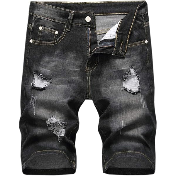 Lavnis Men's Distressed Denim Shorts - Classic Fit Ripped Jeans Shorts White Size 40