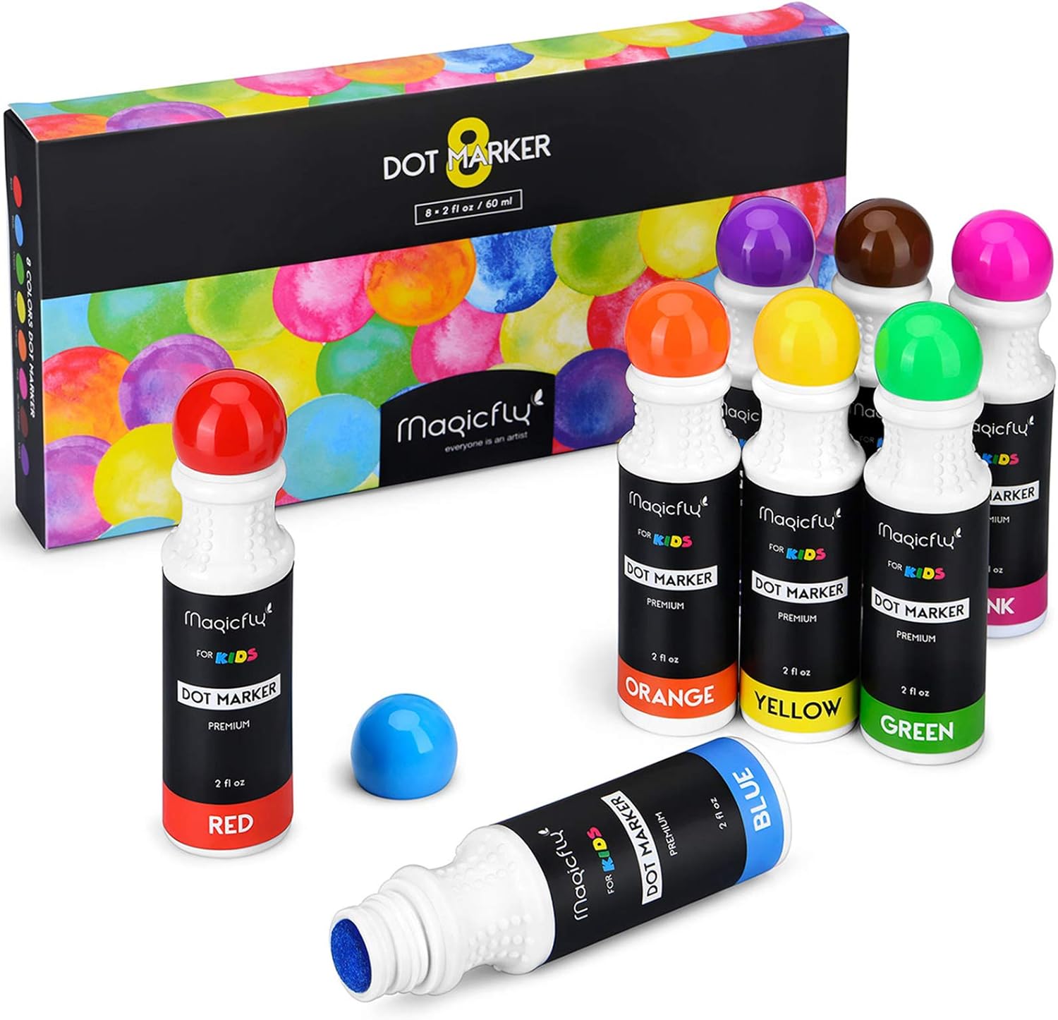 Magicfly Washable Dot Markers, 8 Colors NonToxic Paint Dauber for Kids