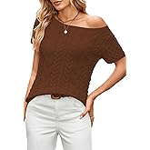 Cakulo Womens Cable Knit Short Sleeve Sweaters Tops Lightweight Crew Neck Pullover Sweater 2025