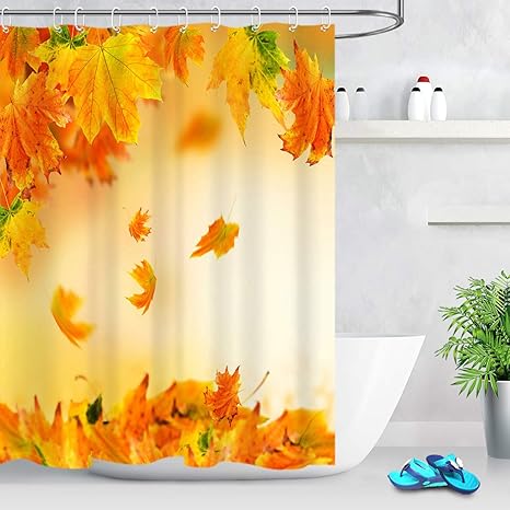 Lb Autumn Scenery Shower Curtain Orange Maple Leaves Bath Curtains