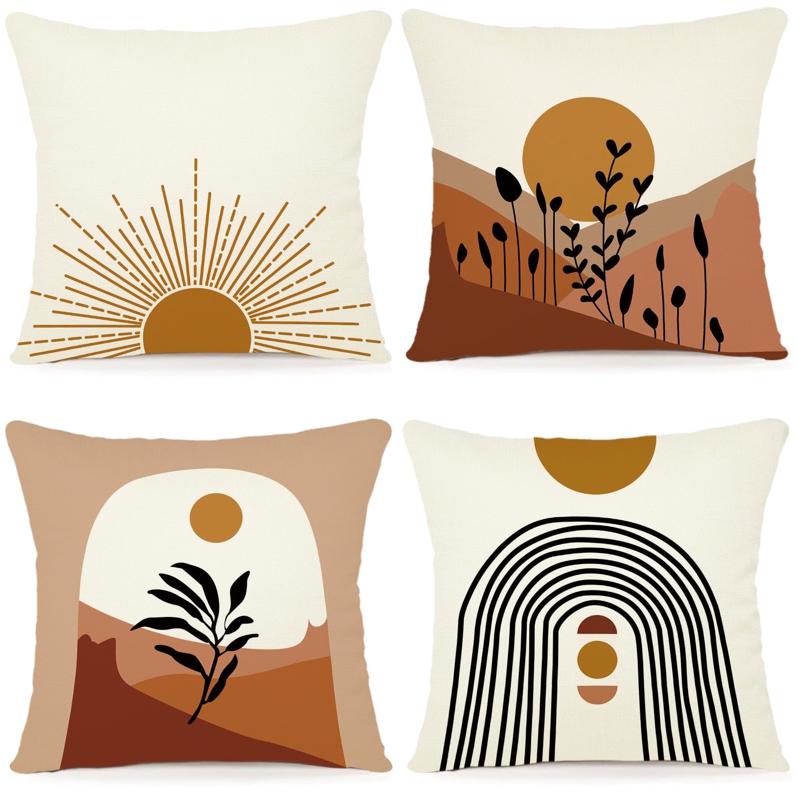 ZWJD Linen Cushion Covers, Set of 4, 50 x 50 cm, Geometric Pattern for Sofa, Living Room, Decorative — image 1