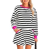 Opemiby Womens 2 Piece Outfits Striped Sweatshirt Long Sleeve Pullover Top and Shorts Matching Lounge Sets