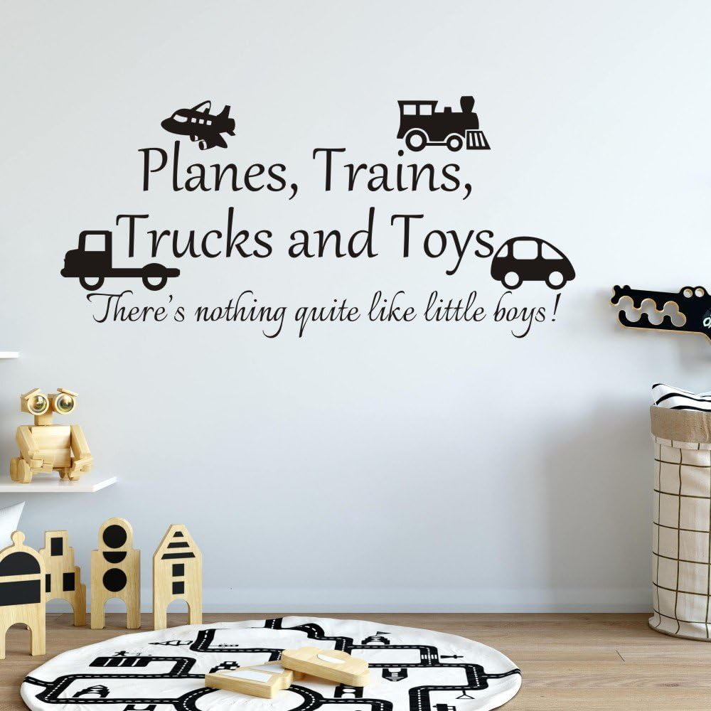 MoharWall Kids Playroom Decal Boy Room Wall Art Sticker Vinyl Quote Nursery Planes Trains Trucks Toys Wall Decor There is Nothing Quite Like Little Boys