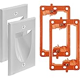 2 Pack Wall Plate Cable Pass Through with Bracket - in Wall Cable Management Kit - Recessed Wall Plate Pair with Single Gang