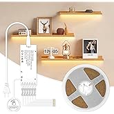 CUBITOR Under Cabinet COB Led Light Strip kit,16.4ft/5m Cuttable 3000K,Diffused Power with 6 Output Ports,Touch Switch&Dimmer Strip for Gun Safe Case,Book Shelf,Floating Shelf,Wall Panel,Home Decor