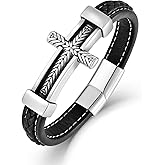 Veshon Mens Leather Cross Bracelet Multi-Layer Braided Faith Cross Bracelet for Religious Bangle Wristband Jewelry for Men Women
