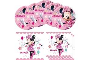 FENGHU Minnie Birthday Party Supplies, Include 20 Plates and 20 Napkins, for Minnie Theme Birthday Party Decorations