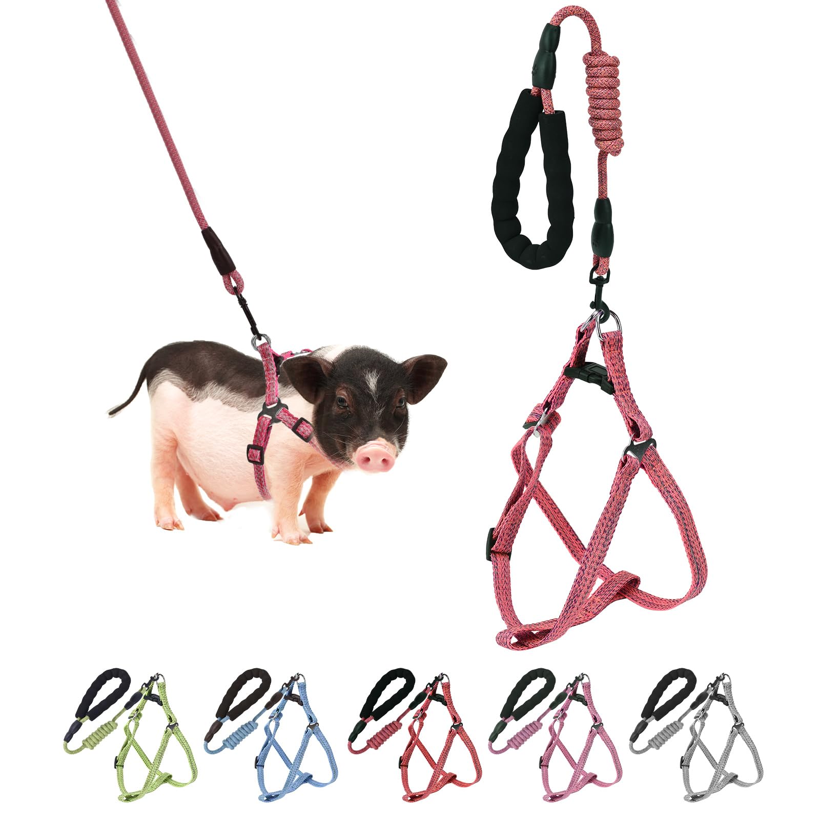 Photo 1 of Mini Pig Harness, Adjustable Small Pig Harness with Leash Infinity Style Lead and Soft Foam Handle for Small to Medium Pet Pigs Walking Training Jogging (Red, M)