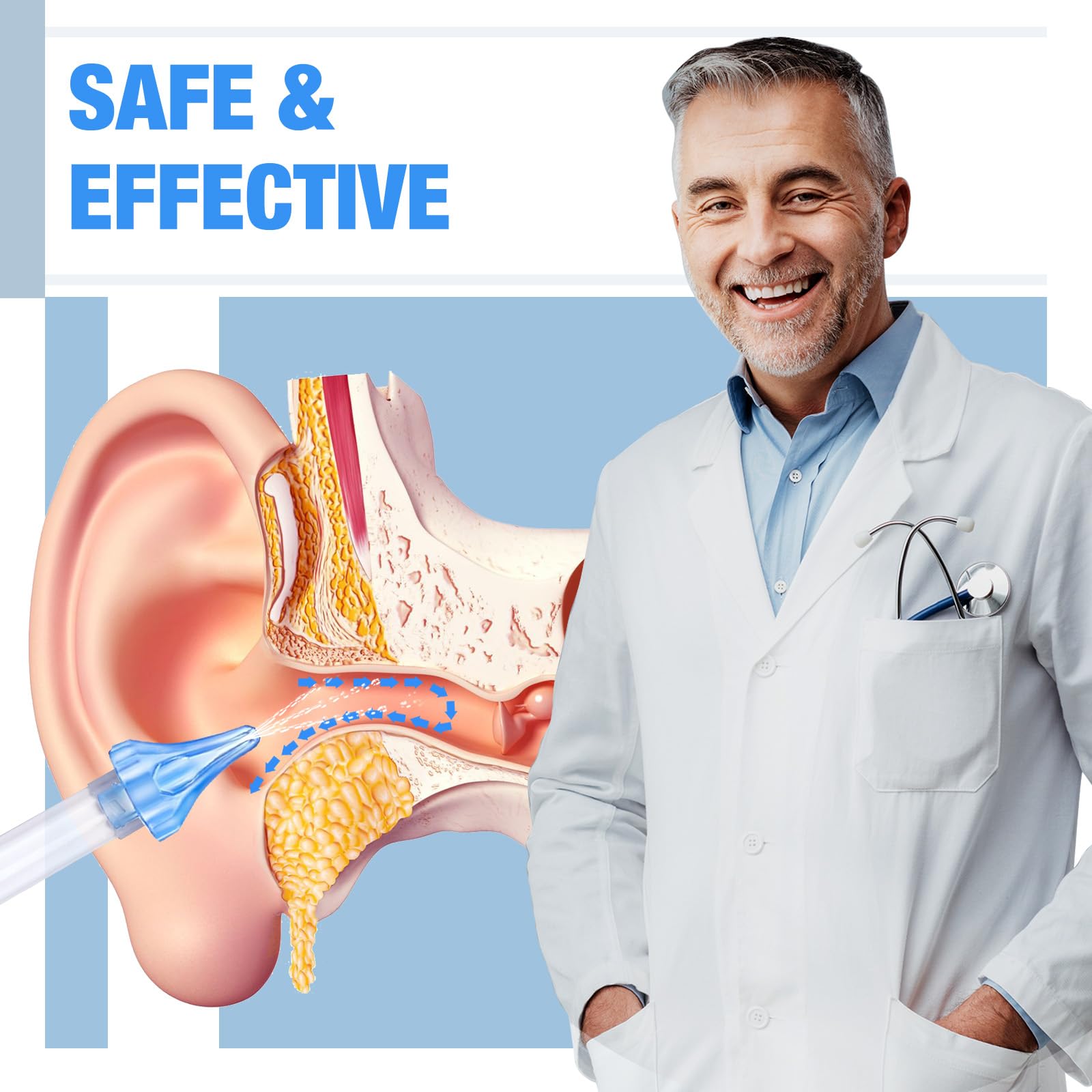 Ear Wax Removal - Ear Wash System w/ 500ml Spray Bottle, Big Basin & 20 Comfortable Reusable Tips - Safe & Effective Earwax Remover w/Rigid Pipe & Flex Tube for Self & Family - Easy to Use