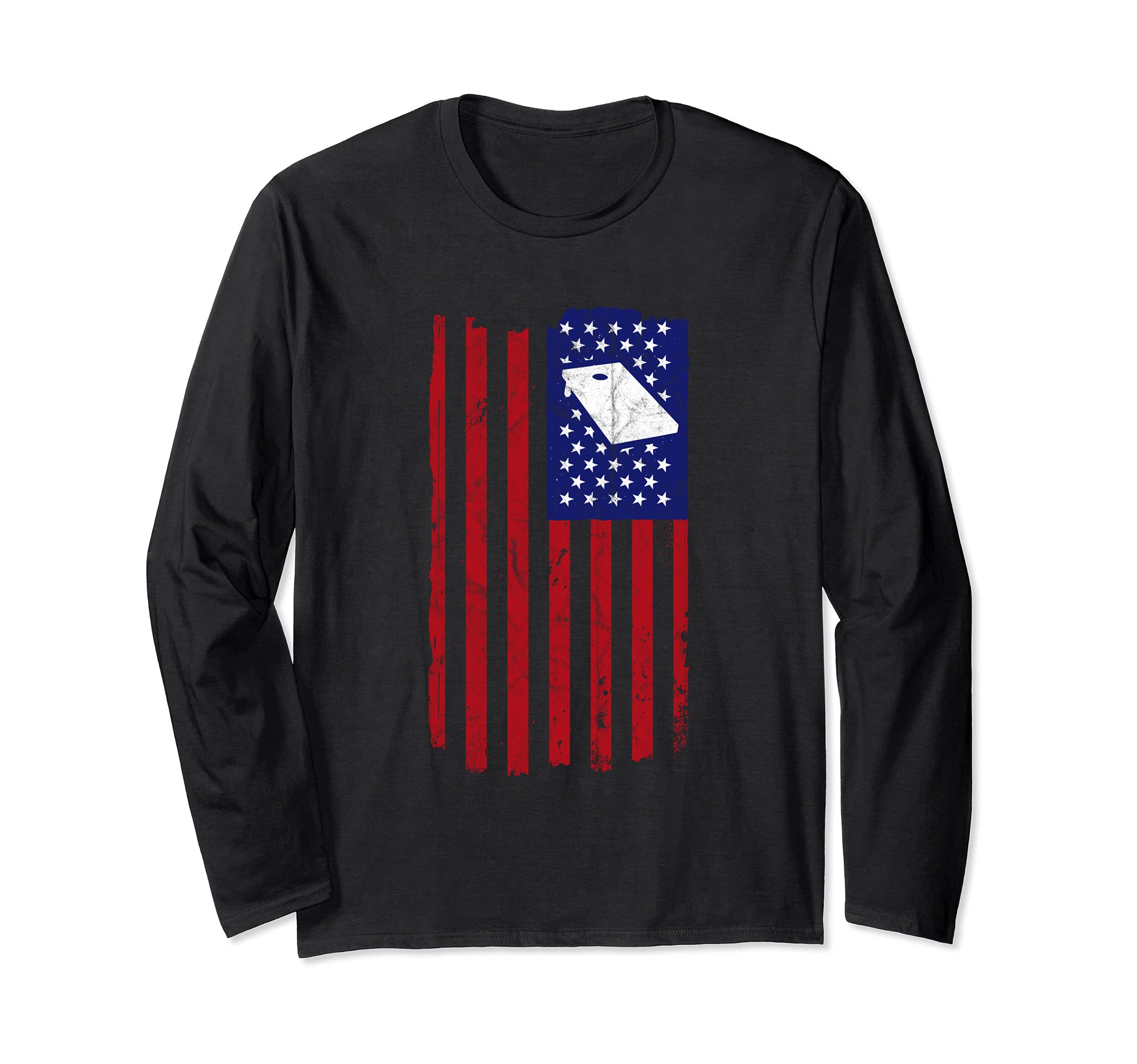 Cornhole Retro American Flag Vintage Team Tournament Long Sleeve T-Shirt