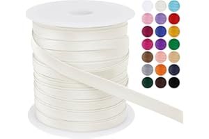 LEREATI Satin Bias Tape Double Fold 2/5 Inch x 55 Yards, Bias Tape for Sewing, Polyester Quilt Binding Tape, Piping Trim Fabric Tape for Hemming, Seaming, DIY Crafts (Off-White)