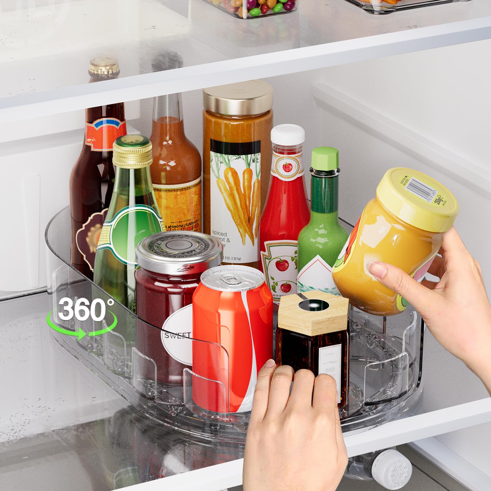 Photo 1 of HOLINWA Lazy Susan Organizer for Refrigerator, 360° Rotating Clear Lazy Susan Turntable for Refrigerator Organizers and Storage, Kitchen, Table Top, Cabinet, Pantry, Countertop (13.5 x 8.5in)
