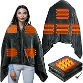 USB Heated Blanket Electric Throw, 59" x 31" Electric Heated Shawl Poncho Wrap Blanket with Zipper, Soft Cozy Flannel Gift Wearable Blanket for Car Office Home Travel, Standard
