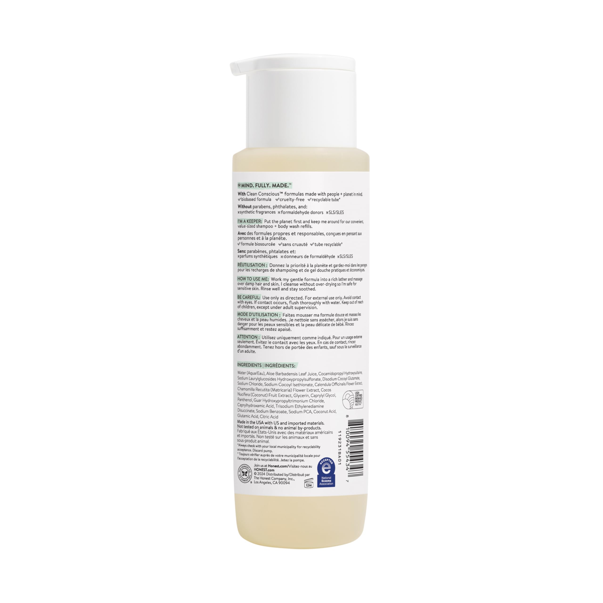The Honest Company 2-in-1 Cleansing Shampoo and Body Wash for Sensitive Skin, Gentle Tear-Free Hypoallergenic Baby Wash with Naturally Derived Ingredients, Fragrance-Free, 18 fl oz