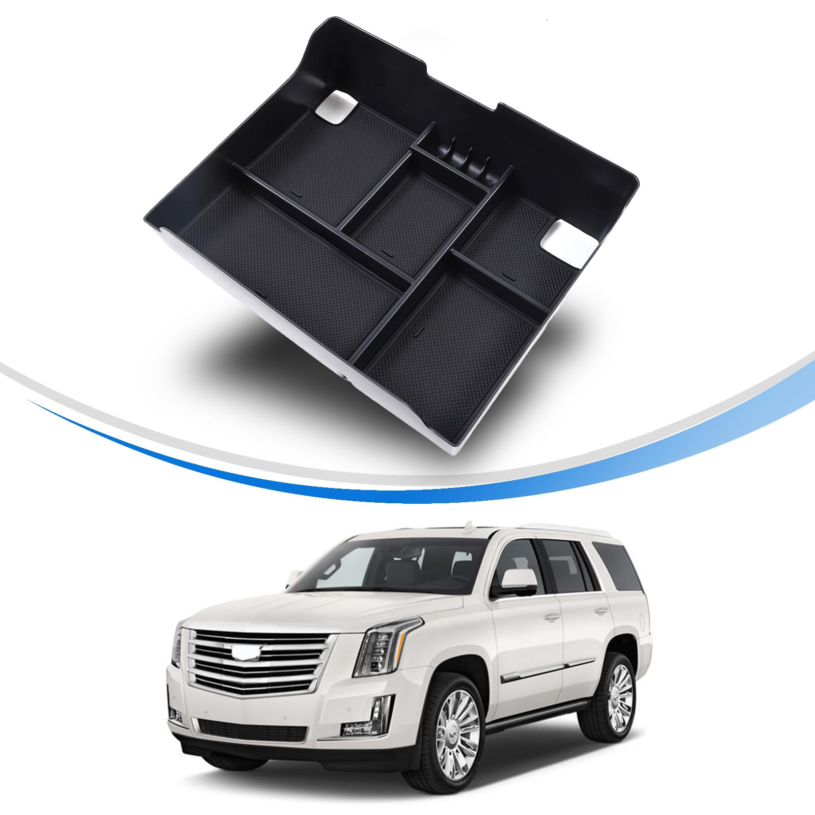 Photo 1 of HIRUFAIT Center Console Organizer Tray for Cadillac Escalade 2015 2016 2017 2018 2019, Insert Armrest Storage Box Secondary Tray Accessories ABS Material
