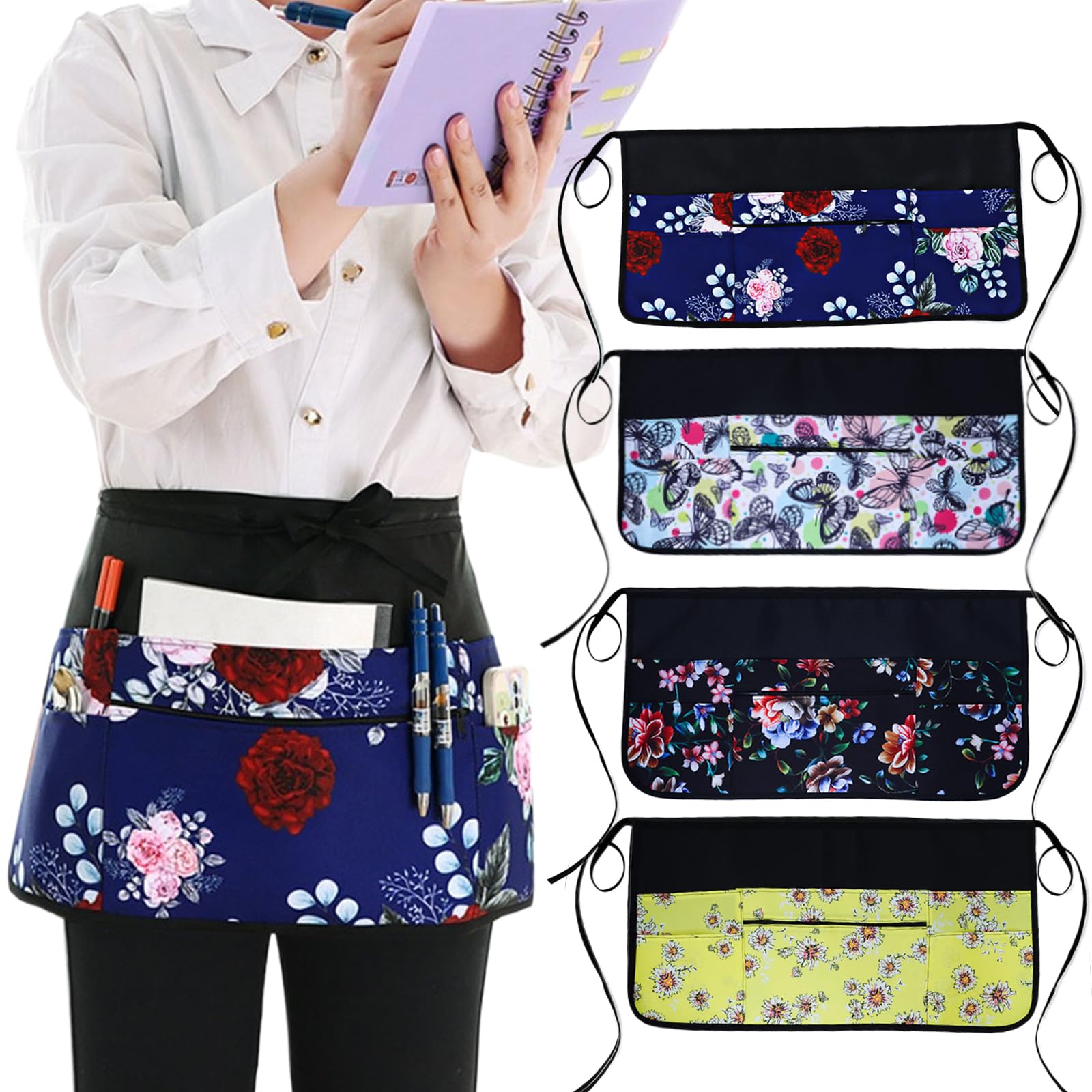 Oaygat Waist Waiter Waitress Half Apron 23 * 11 In Adjustable Pinny Florist Gardening and Cooking Apron Waterproof Tabard for Women With Pockets Universal Kitchen Work Baking Tabard With Long Strap