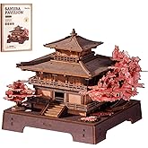 Rolife 3D Wooden Puzzle Sakura Pavilion, DIY Japanese Architecture Model &amp; Miniature House Building Kit for Adults, 235PCS Wood Craft Puzzle, Cherry Blossom Home Decor for Teens and Adults