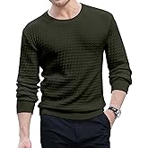 KUYIGO Men's Knit Sweaters Crewneck Long Sleeve Pullover Classic Soft Lightweight Quilted Textured Sweater Tops