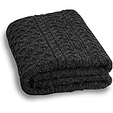 Aran Woollen Mills Irish Wool Blanket, 100% Worsted Wool, Traditional Cable Knit Design Throw Blanket for Couch or Bed, Durable & Ethically Made in Ireland, Bertra, Charcoal, 36x60 Inches