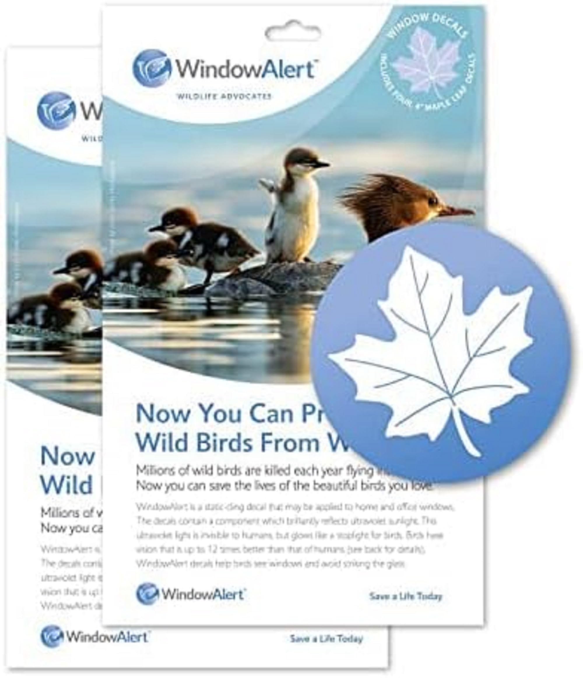 WindowAlert Maple Leaf Anti-Collision Decal - UV-Reflective Window Decal to Protect Wild Birds from Glass Collisions 2-Pack - Made in the USA