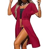 Ekouaer Bathing Suit Cover Up Chiffon Swim Suit Coverup Tie Front Sheer Beach Kimono Coverups Swimwear Cardigans