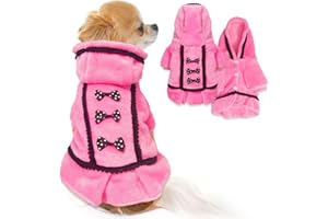 GENERIC Dog Dress Fall Dog Sweaters for Small Dogs Girl Fleece Warm Puppy Sweater with Leash Hole Cute Pink Puppy Clothes Bowtie Chihuahua Sweater Pet Hoodie Cold Weather (Medium)
