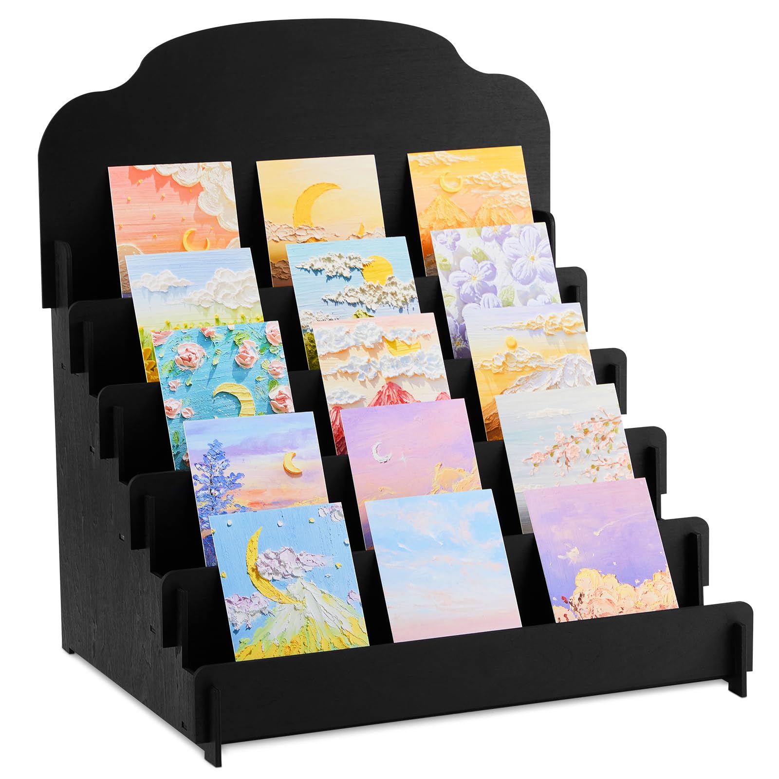 Photo 1 of Barydat Large Greeting Card Display Stand Tiered Wooden Display Stand for Postcard Brochure Photos Jewelry Snacks Sticker Holder for Vendors, Counter Retail(15.8 x 13 x 17.7 Inch,Black)
