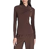 Halston Womens Long Sleeve Asymmetric Neck Hardware Detail Shirt