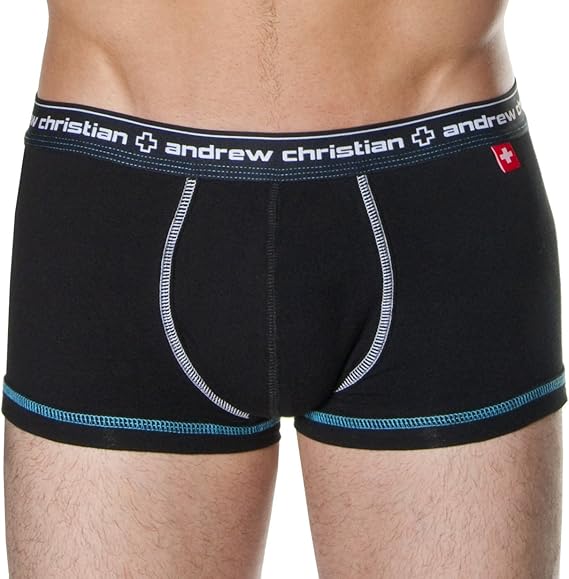 Andrew Christian Mens Tighty Whitie Punked Boxer, Black, Medium Boxer Briefs Clothing