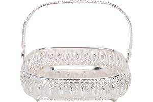 CHEOTIME Metal Fruit Serving Bowl with Handle Decorative Zinc Alloy Hammered Bowl Fruit Catch Basket Candies Potpourri Living