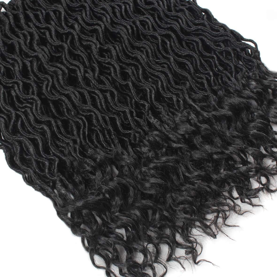 Xtrend 18 Inch 6Packs Goddess Faux Locs Deep Curly Crochet Hair Wavy End 20strands/Pack Pre-Looped Faux Locs Braiding Hair Extension for Black Women High Temperature Black Crochet Braids 1B# - Image 5