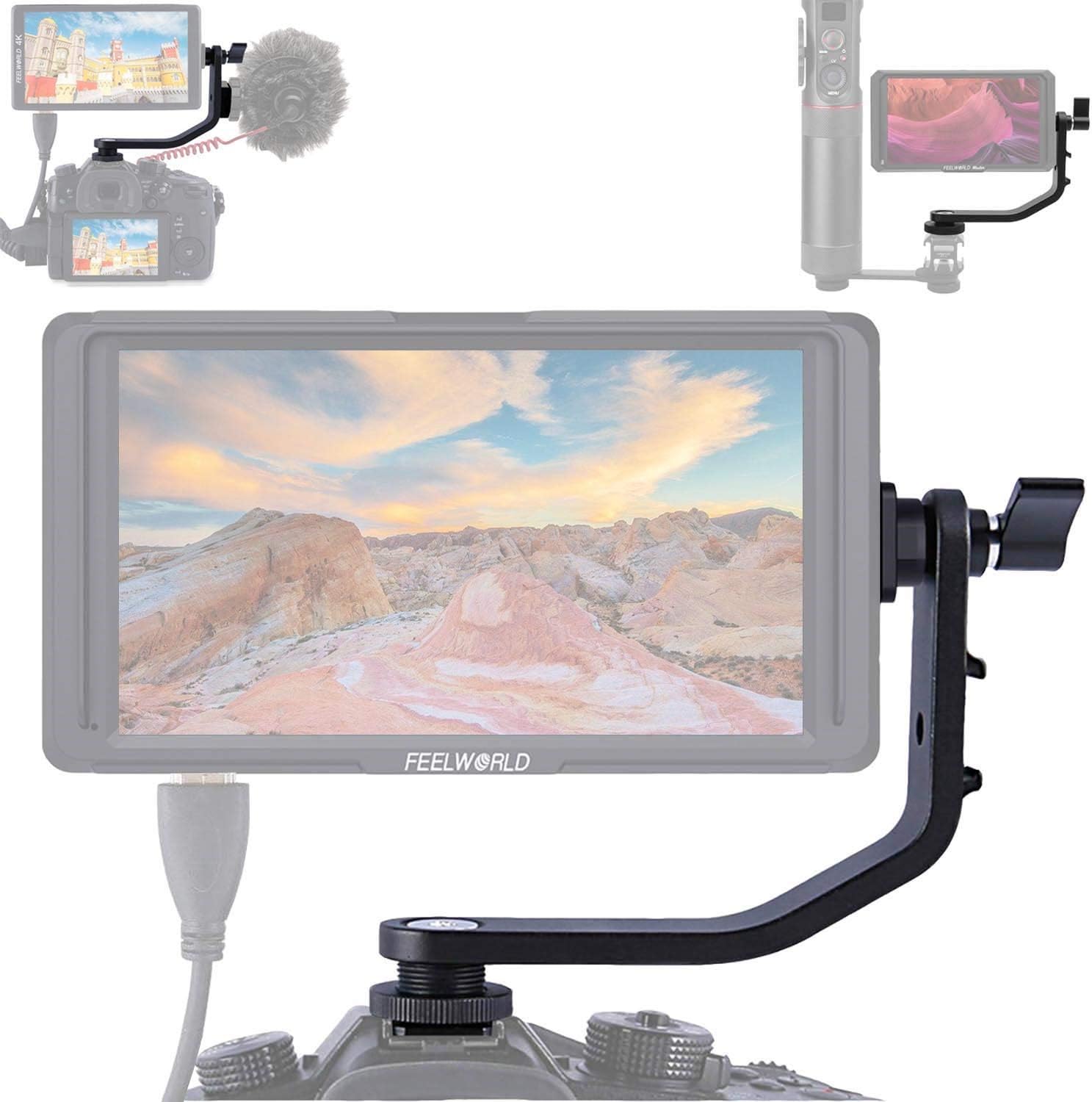 Tilt Arm Shoe Mount L Bracket DSLR Camera Field Monitor 4.5-5.7" Compatible with FEELWORLD F6 MA5 FW450 MA6 ANDYCINE A6 HDMI Video Monitors 4K DJI Osmo Ronin Zhiyun Smooth Crane Gimbal Stabilizer