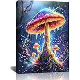 LNLAGBO Mushroom Wall Art,Colorful Mushroom Pictures Wall Decor Graffiti Forest Canvas Prints Framed Artwork Paintings for Kitchen Bedroom Living Room Home Decoration 12"x16"