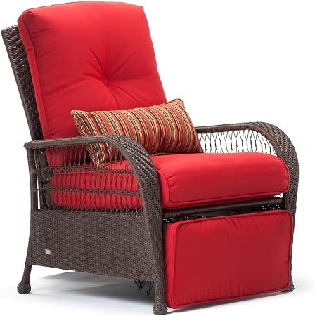 Amazon Com La Z Boy Outdoor Bristol Resin Wicker Patio Furniture Recliner Scarlet Red With All Weather Sunsharp Cushions Garden Outdoor