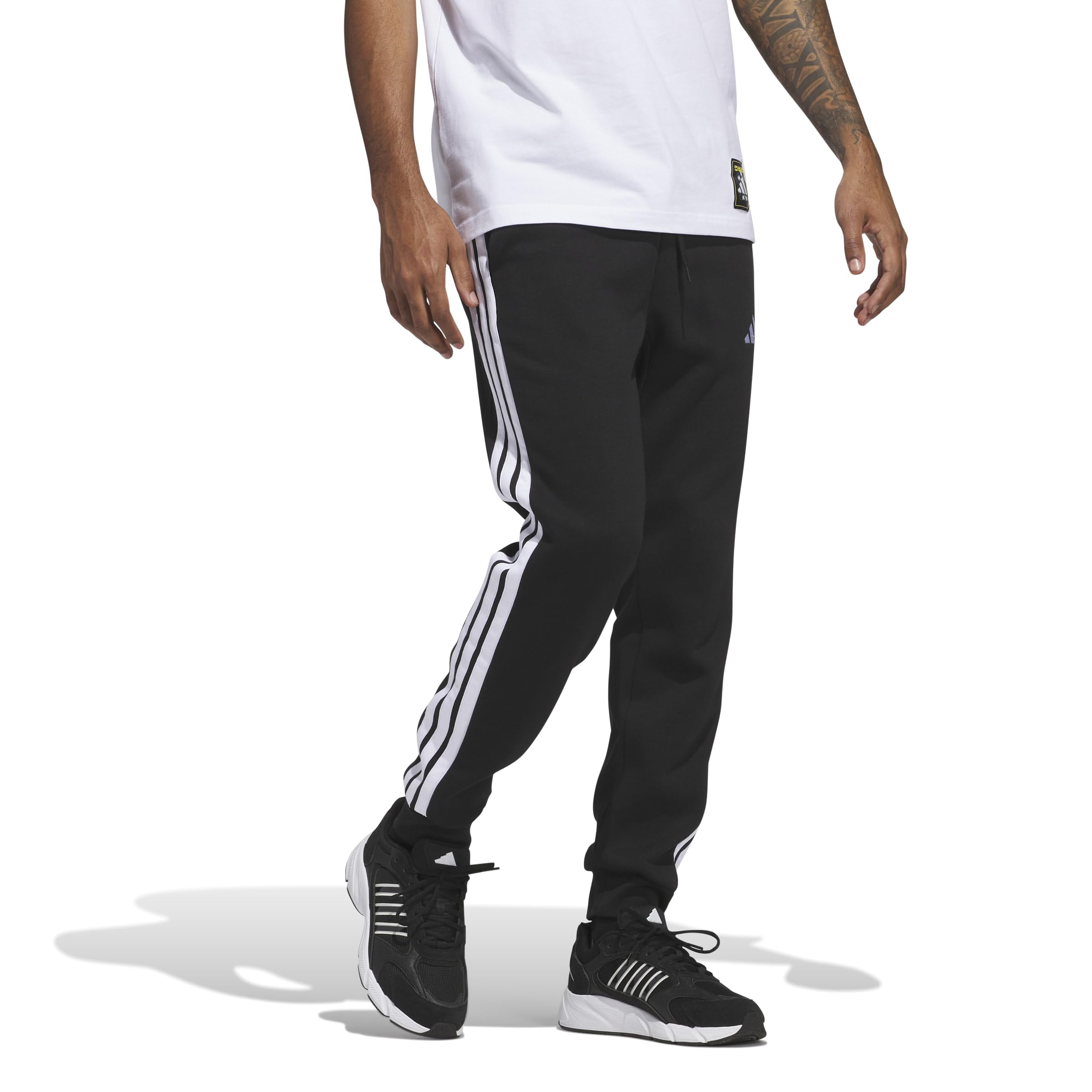 Adidas Men's Essential Three Stripes Fleece Pant, Black/White, L 7