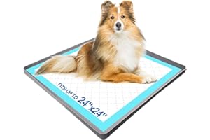 GREGCE Pee Pad Holder for Dogs, Puppy Pad Tray for 24" x 24" Dog Training Pads, No Spill Silicone Mat with 4 Holder Clamps, Non-Slip Square Puppy Potty Training Tray for Indoor Floor Protection