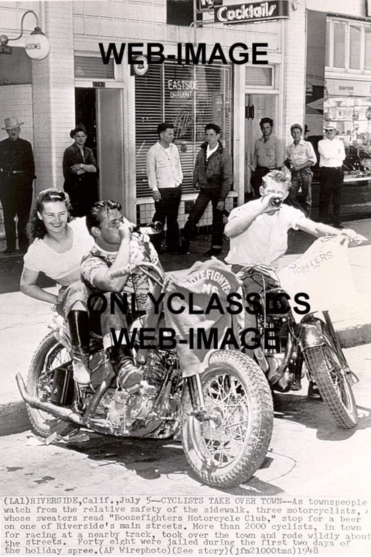 Photographs - OnlyClassics 1948 Motorcycle Mayhem Wild Ones Gang 8X12 Photo BOOZEFIGHTERS Club Riverside CA