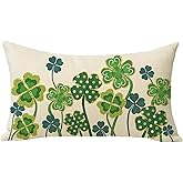 Fjfz St Patricks Day Lumbar Decorative Throw Pillow Cover 12 x 20, Rectangular Lucky Shamrock Clover Outdoor Home Decor, Irish Spring Polka Dots Sofa Couch Cushion Case