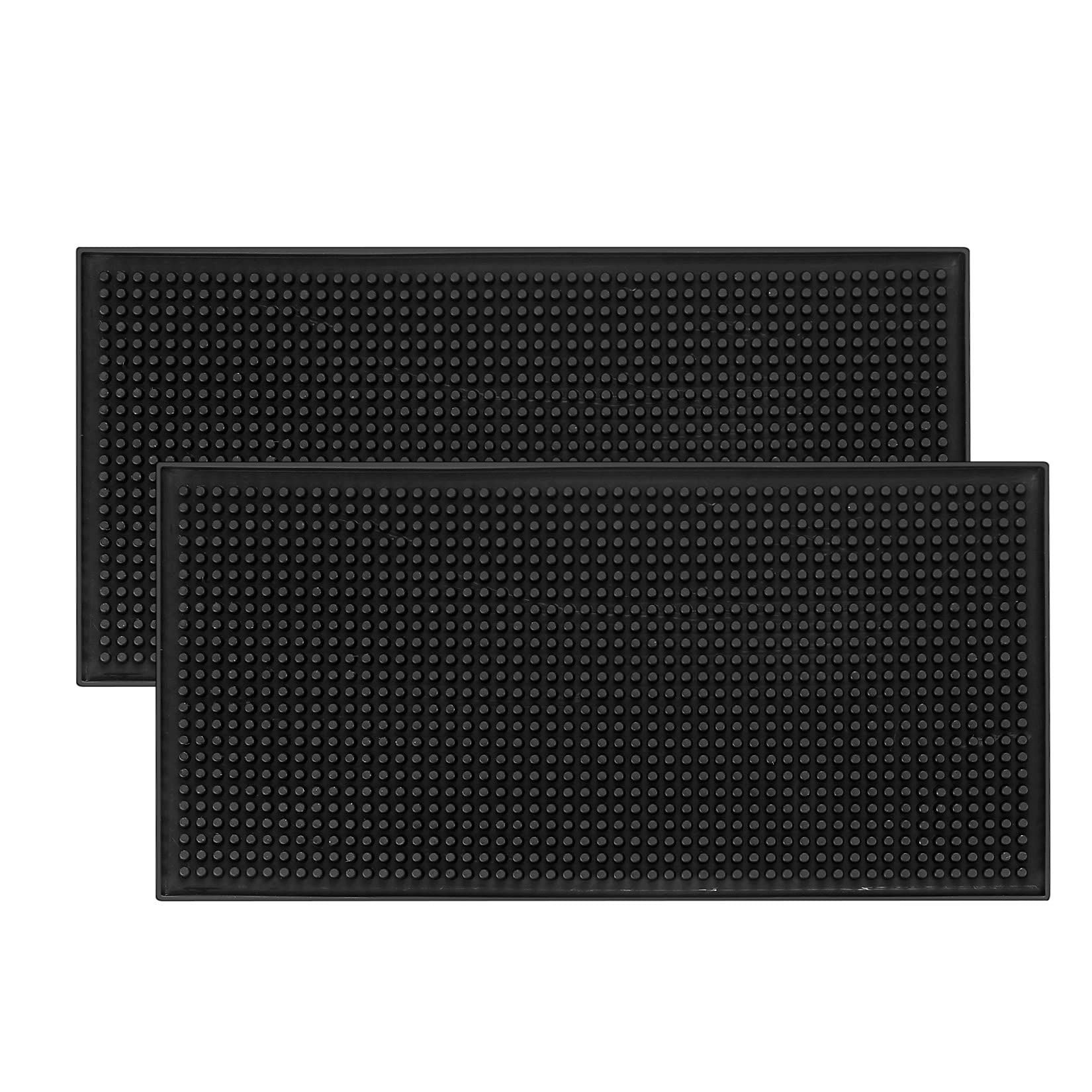 Rubber Bar Service Mats, Black Non Slip Beer Whiskey Glass Coffee Bars Mats Coasters, for Kitchen, Restaurants, Bars, Counter - 12" x 6"/2 Pcs