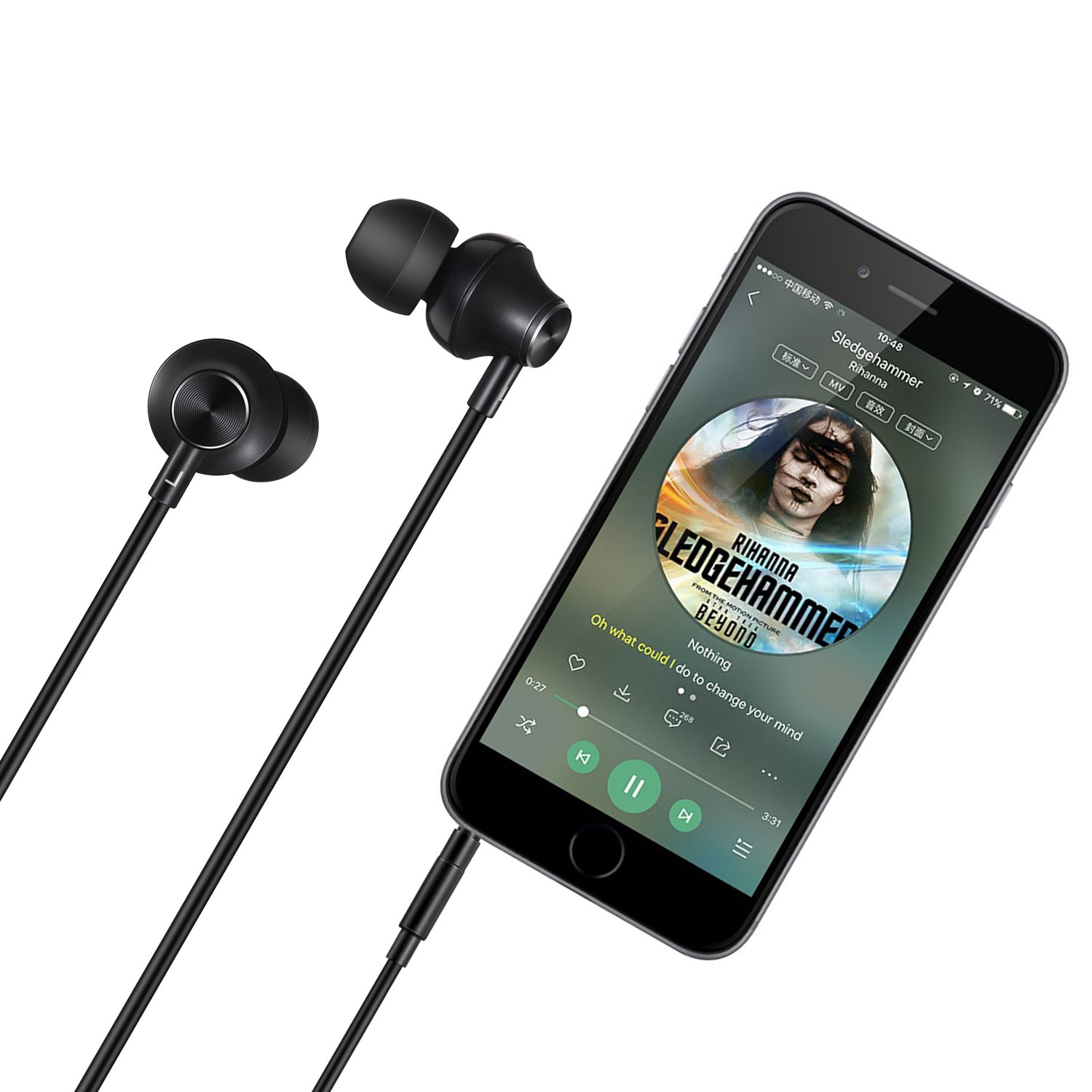 In-Ear Headphones Earbuds, XBRN Noise Isolation Headsets Heavy Bass Earphones with Microphone for Apple iPhone iPod iPad Samsung Galaxy LG HTC. (Black)